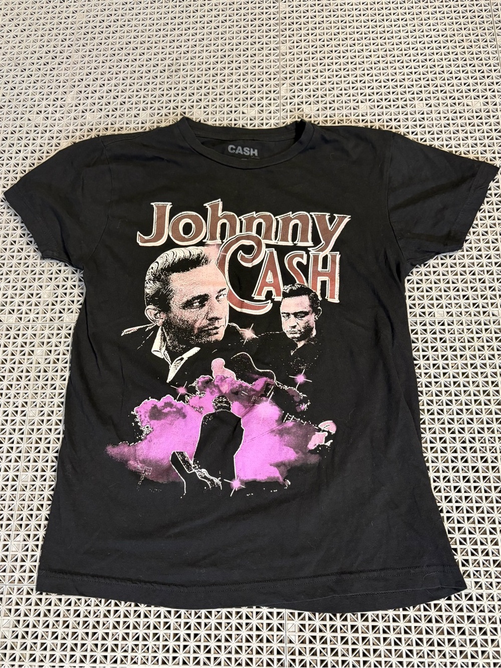Johnny Cash Black Graphic Tee with Pink Accent